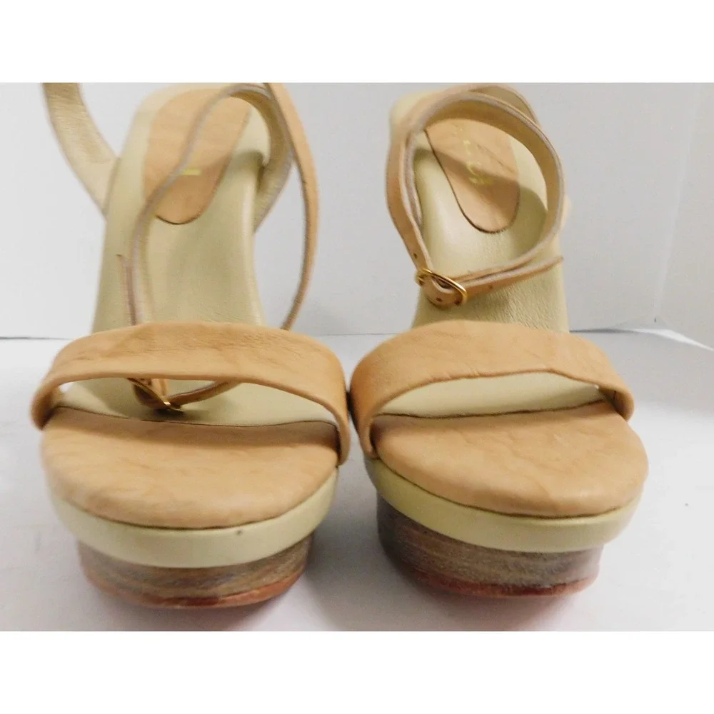 XTC Melrose Beige Leather Platform Strappy Ankle Strap Heels sz 8